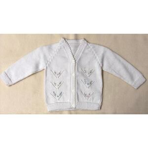 Vintage 90s Knit Cardigan Sweater Girls 6-9M White Pastel Floral Embroidered